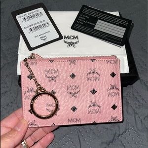 MCM Visetos Key Pouch in Soft Pink